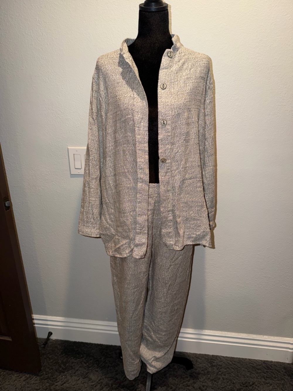 Vintage Stone Gear Neutral Textured Two-Piece Top and Pant Set - Light Beige - Picture 1 of 8